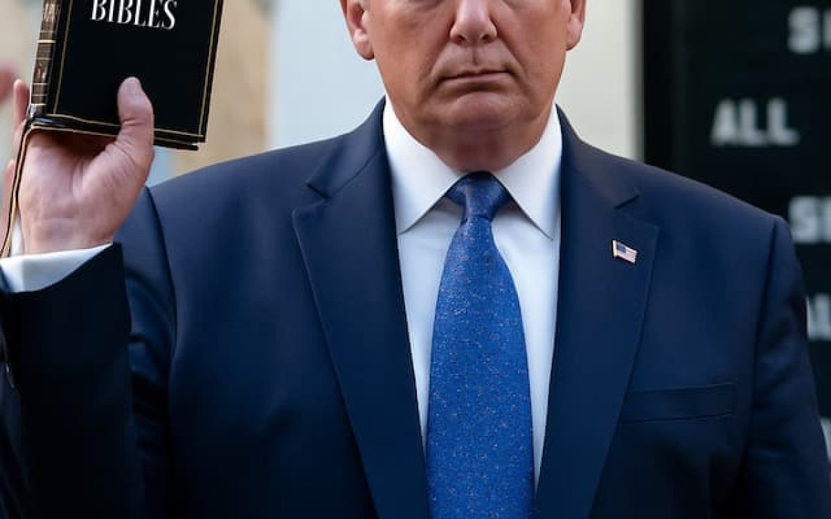 Donald Trump promove Bíblia personalizada com elementos políticos e produção chinesa, gerando críticas no meio cristão.